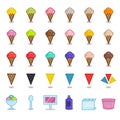 Big set of simple outline icons for gelato cafe. Isolated on white background. Different flavors of ice cream. Royalty Free Stock Photo