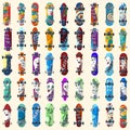 Big Set of skateboards and skateboarding elements street style. Painted in bright figures in a cartoon. Vector Royalty Free Stock Photo