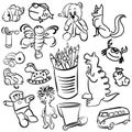 Big Set of Sketched Kids Toys Royalty Free Stock Photo