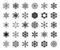 Big set of snowflake icons isolated on white background. Snow icons silhouette, winter, New year and Christmas Royalty Free Stock Photo