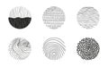 Big set of spot, curly, curve circle pattern set vector in doodle style. Spot, drops, lines elements. Trendy social Royalty Free Stock Photo