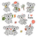 Big set stickers badges with cute koala bear in different poses. I love koala.
