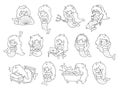 Big set of stickers and emoji with funny little mermaids. Cartoon characters with different facial expressions.