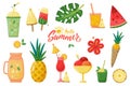 Big set of Summer elements: fruits, drinks, ice-cream, leaves. Stickers, patches, badges, pins. Bright summertime collection. Royalty Free Stock Photo