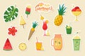 Big set of Summer stickers: fruits, drinks, ice-cream, leaves. Patches, badges, pins. Bright summertime collection. Scrapbooking Royalty Free Stock Photo