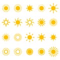 Big set of sun icons on an isolated background. Vector sun icons for your design. Stock vector EPS 10 Royalty Free Stock Photo