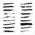 Big set of textured dry brush strokes of black paint Royalty Free Stock Photo