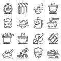 Big set of thin line icons related with chef, cook work isolated on white.