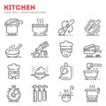 Big set of thin line icons related with chef, cook work isolated on white.