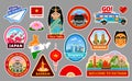 Big set of travel stickers of the Asia.