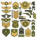 Big set of of US Army badges, wings, ranks, patches. Complete military patch set for fashion company or garments industry