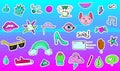 Big Set of Vaporwave Styled Colorful Modern Patches or Stickers. Fashion cyan magenta patches. Cartoon 80\'s - 90\'s retrowave sty