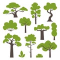 Big set of various green trees and bushes. Tree icons set in a modern flat style. Vector illustration Royalty Free Stock Photo