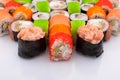 Big Set of Various Maki Sushi Isolated on White Background. Traditional Japaniese food