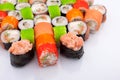 Big Set of Various Maki Sushi Isolated on White Background. Traditional Japaniese food