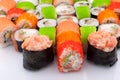 Big Set of Various Maki Sushi Isolated on White Background. Traditional Japaniese food