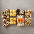 Big Set of Various Maki Sushi or Norimaki Rolles Top View Royalty Free Stock Photo