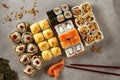 Big Set of Various Maki Sushi or Norimaki Rolles Top View Royalty Free Stock Photo