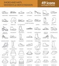 Big set of isolated Shoes and hats vector line icons. Royalty Free Stock Photo