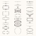 Big set of vector decorative elements. Borders, frames, brackets, rosettes of various shapes for decoration. Old style Royalty Free Stock Photo