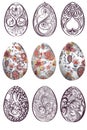 Big set of vector Easter eggs decorated with swirls Royalty Free Stock Photo