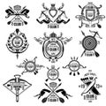 Big set of vector emblems for bow tem, crossbow club and hunting association isolated