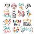 Big set vector hand drawing text for Merry Christmas. Party time. Love you. Cool Royalty Free Stock Photo