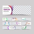 Big set of vector horizontal white web banners with wavy abstract color lines and photo labels Royalty Free Stock Photo