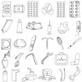 Big set of vector medical icons. Medicines, medical equipment, contraceptives. Objects for resuscitation, treatment, pregnancy and