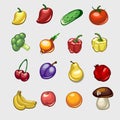 Big set of vegetables and fruits, sixteen icons