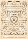 Big set of vintage elements. Vector decoration collection. Hand drawn flowers and leaves, ribbons and page decor. Royalty Free Stock Photo