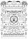 Big set of vintage elements. Vector decoration collection. Hand drawn flowers and leaves, ribbons and page decor. Royalty Free Stock Photo