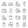 Big set of waste sorting, recycling thin line icons isolated on white. Garbage collection outline pictograms.