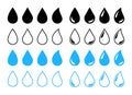 Big set of water drop icons. Black and blue water drop. Vector illustration Royalty Free Stock Photo