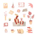 A big set of watercolor elements on the theme of home comfort