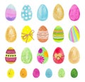 Big set of watercolor multicolor different Easter eggs