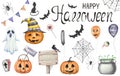Big set of watercolor symbolics for Halloween on a white