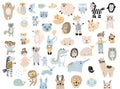 Big set of wild cartoon animals pets. Cute handdrawn kids clip art collection. Royalty Free Stock Photo