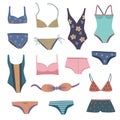 Big set of woman swimwear, swimsuits and bikinis. Royalty Free Stock Photo