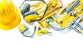 Big set of yellow construction tools isolated on white background Royalty Free Stock Photo