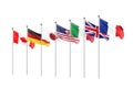 Big Seven. G7 flags Silk waving flags of countries of Group of Seven Canada, Germany, Italy, France, Japan, USA states, United