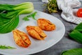 Big pasta shells staffed with meat, cheese and tomato sauce