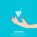 Big shining diamond and elegant women's hand. Royalty Free Stock Photo