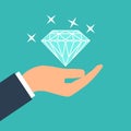 Big shining diamond in hand. Wedding concept. Marriage Royalty Free Stock Photo