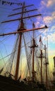 Big ship and mariners on the top of the mast during the Sail Amsterdam 2015 Festival