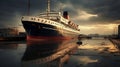 A big ship is in port. selective focus. Generative AI, Royalty Free Stock Photo