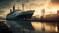 A big ship is in port. selective focus. Generative AI, Royalty Free Stock Photo