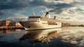 A big ship is in port. selective focus. Generative AI, Royalty Free Stock Photo