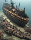 The big ship sank in the ocean