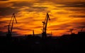 Big shipyard crane at sunset in Gdansk, Poland. Royalty Free Stock Photo